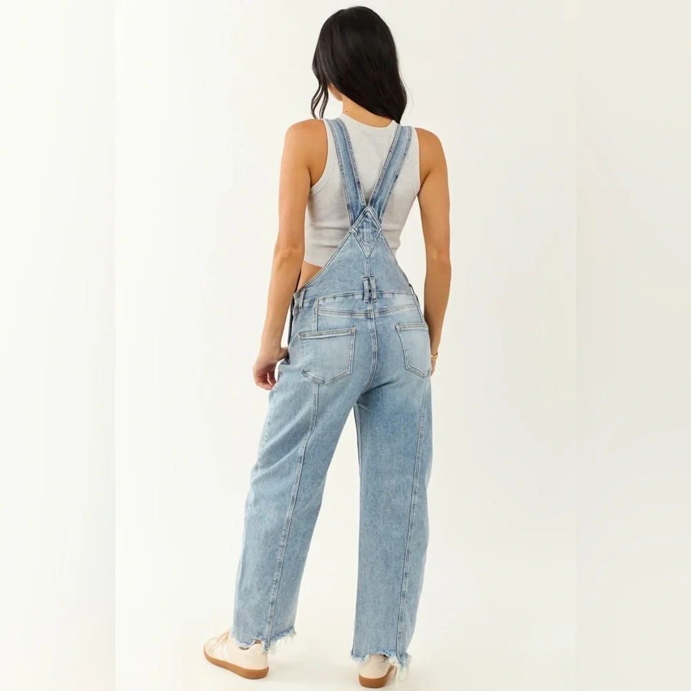 NWT Saige Denim Barrel Horseshoe Light Washed Relaxed Fit Jean Overalls - Picture 6 of 7